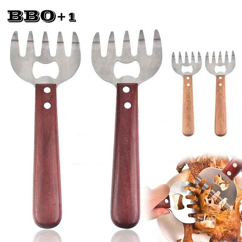 22cm/8.6''Stainless steel Meat Claws Long Wood Handle Meat Forks