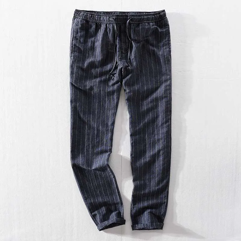 

Spring Summer New Fashion Retro Stripe Linen Pants Men Casual Hip Hop Pants Straight Loose Baggy Trousers Male Urban Joggers