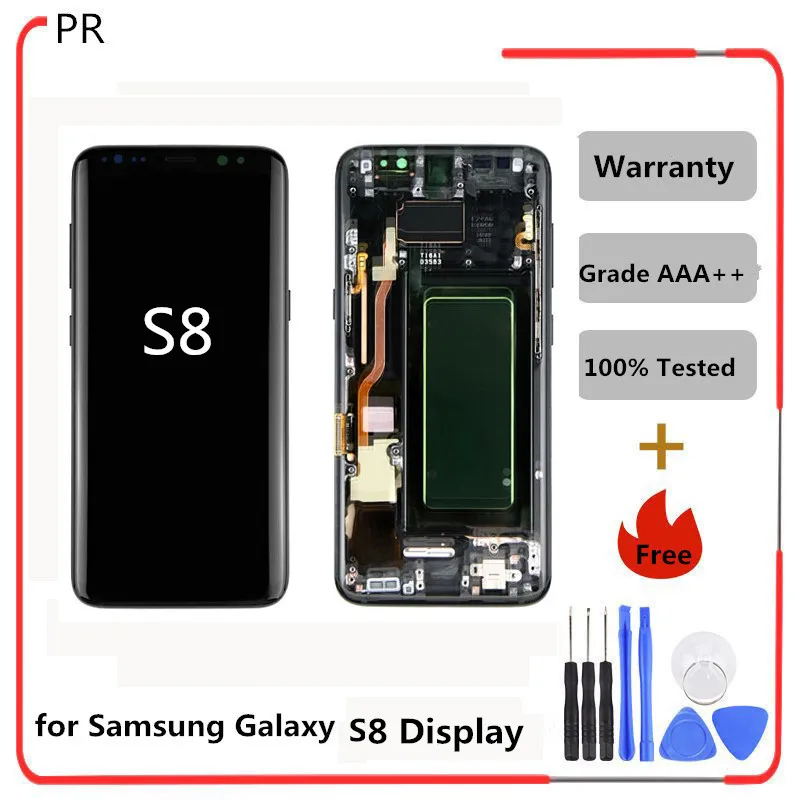 

ORIGINAL S8 LCD With Frame Replacement For SAMSUNG Galaxy S8 G950 G950F G950FD G950U Display With Touch Screen Digitizer Parts