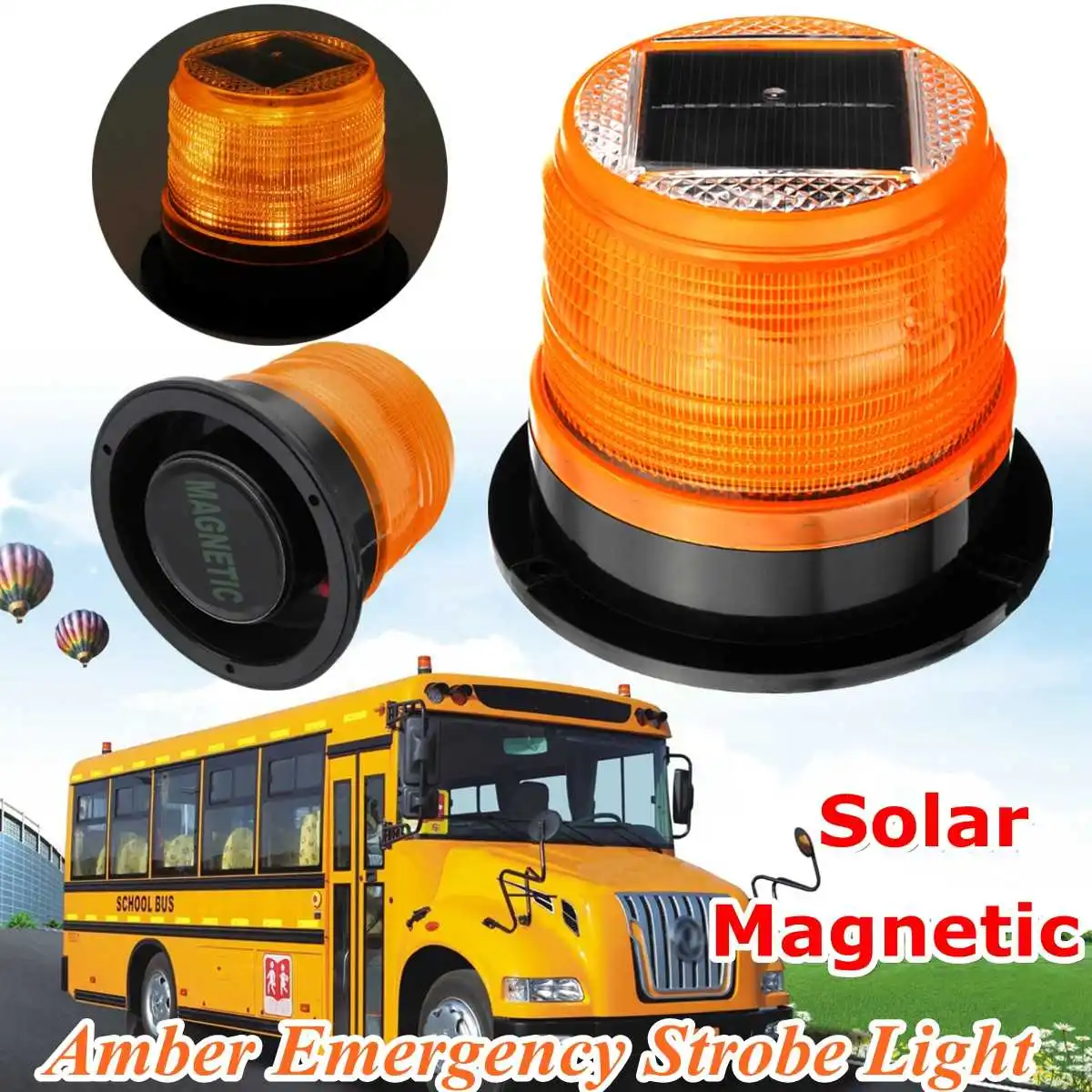 

Yellow Solar 6 LED Beacon Emergency Light Warning Strobe Lamp Roof Round Waterproof Solar panels For Car Truck caravan Bus