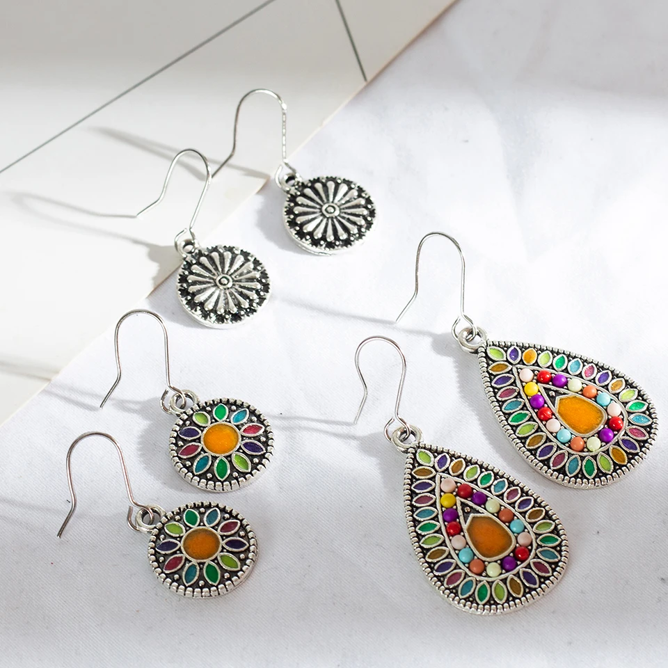 Buy Multiple 3Pairs/Set Vintage Bohemian Boho Ethnic Dangle Drop Earrings for