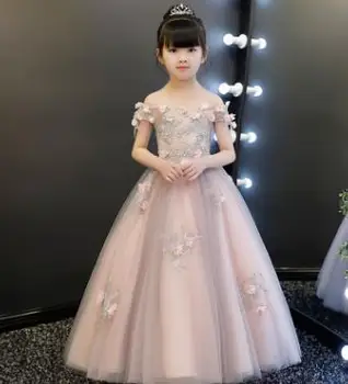 

High-quality Kids Girls Flower Dress Baby Girl Birthday Party Dresses Children flower Shoulderless Ball Gown girl Wedding dress