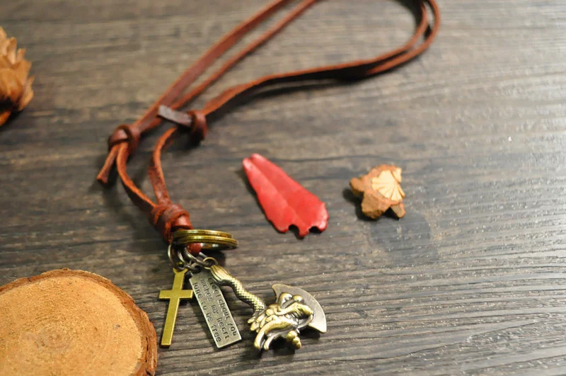 NIUYITID Dragon With Ax Pendant Mens Necklace Chain Trendy Long Neckless Genuine Leather Jewelry Boy Male Accessories (1)