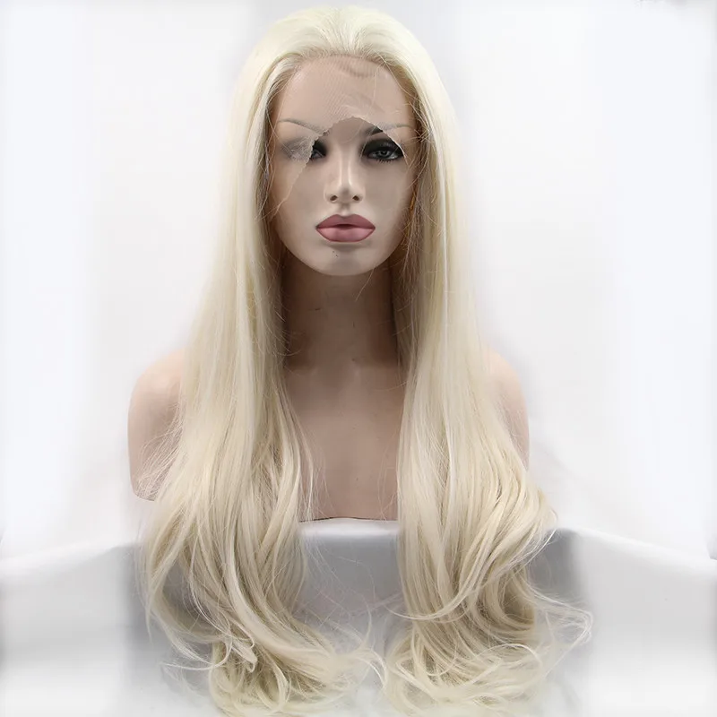 Sylvia 60#Natural Wave Hair Wig Blonde Synthetic Lace Front Wigs For Women Heat Resistant Fiber | Шиньоны и парики