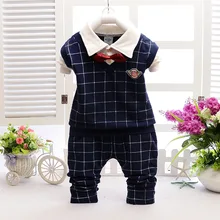 Infant Gentleman Bow Tie Cotton Blouse Shirt Jeans Pants 2pcs Baby Boy Tracksuit Clothing Set Children Warm Handsome Sport Suit