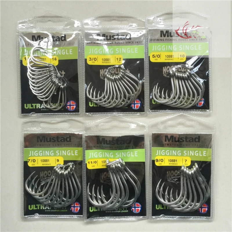 Anzol com Anel de Ferro Ganchos de Pesca Mustad Ganchos 10881 Ganchos Atum Iscas Jigbait Oceano Gaint Arenque Preto Fish Hooks Placa Jigging 18 High Quality Esporte e Lazer