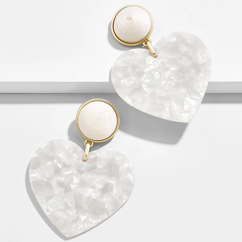 

Bohemian Big Heart Earring For Women Colorful White Acrylic Dangle Drop Earring Geometric Statement Hanging earring 2019