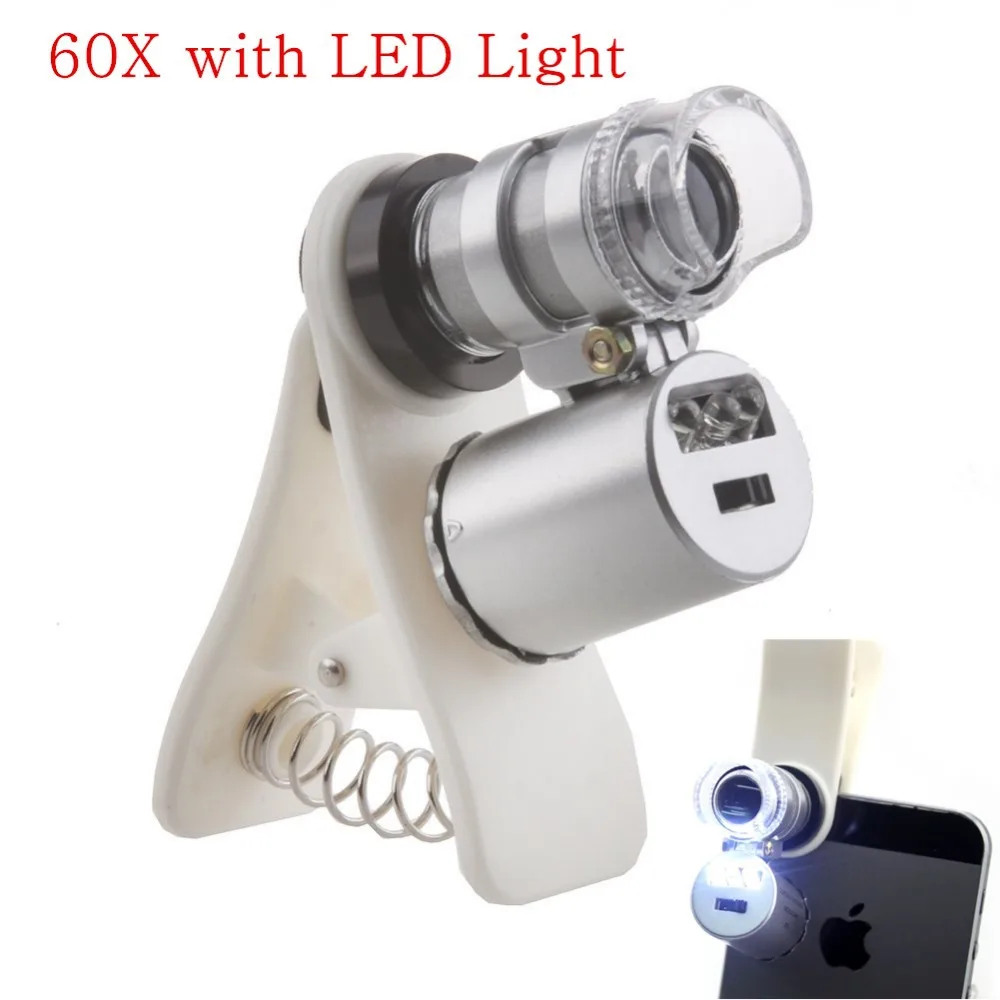 

Mobile Phone Lens 60X Optical Zoom Microscope Macro Lens Magnifier Camera Lens with Universal Clip LED Light For iPhone Sumgung