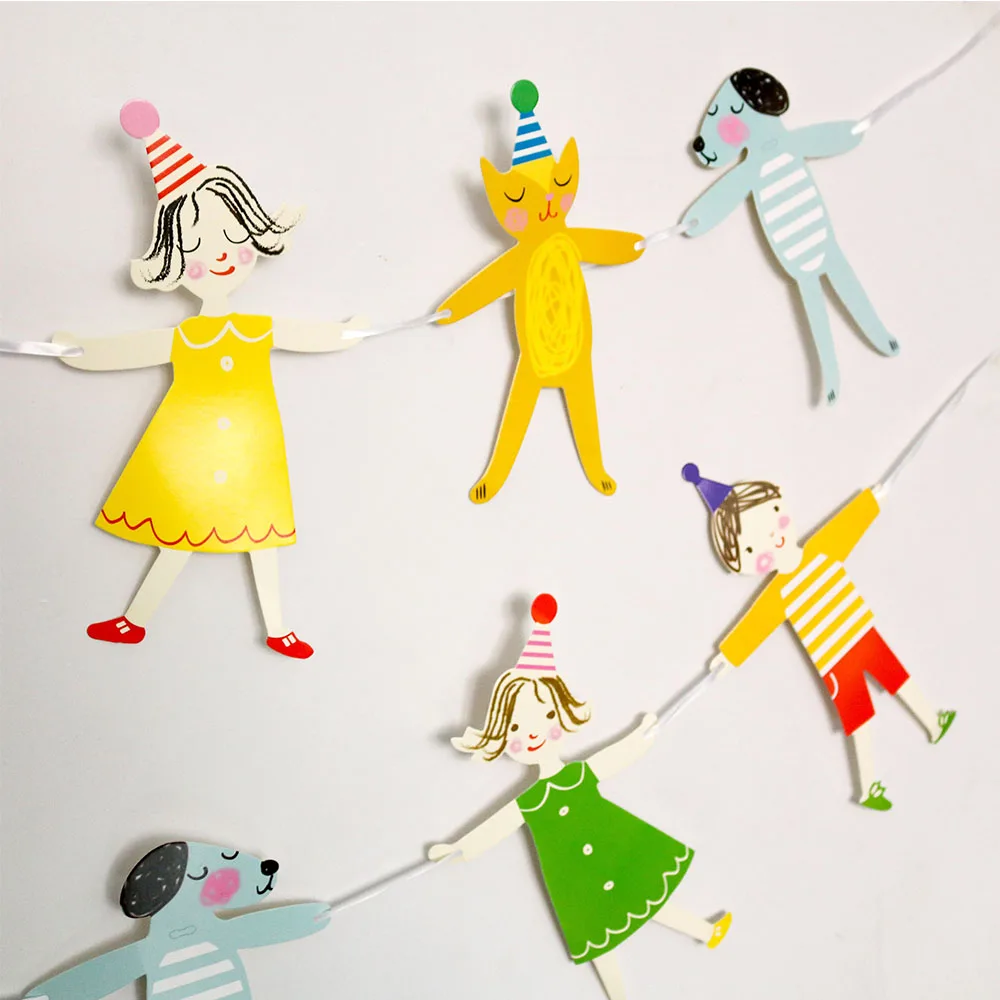 

2 set Children Theme Party Kids Happy Birthday Party Banner Decoration Paper Girls Boys Dogs Bunting Pennant Party Supplies
