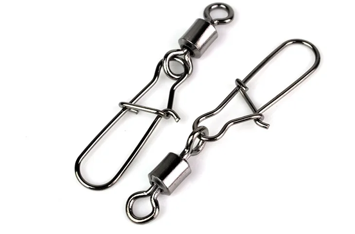 100pcs Rolling Fishing Swivel With Snap Black Nickle Swivels Hard Lures Connector Size 1# 2# 4# 6# 8# 10# 12# | Спорт и развлечения