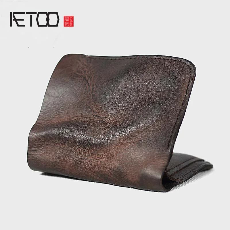 

AETOO Mini purse men's handmade genuine leather ultra-thin soft leather wallet vintage cowhide leather wallet retro soft wallet