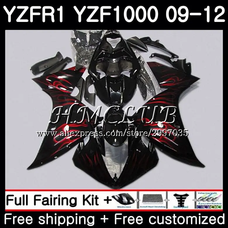 Боди для YAMAHA YZF 1000 R1 2009 2010 2011 2012 9HC.0 R 1 YZF1000 YZFR1 09 10 11 12 Обтекатели красное пламя