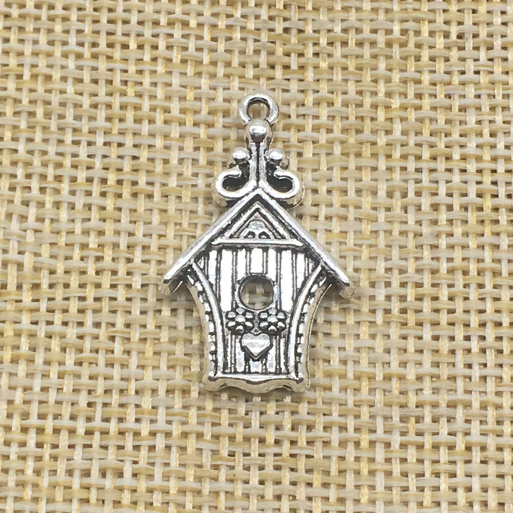 20Pcs 19*31mm Bird House Charms Pendant Antique Silver Color DIY