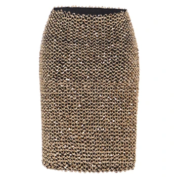 

Women's Skirts Gold Sequined Skirt Bodycon Pencil Skirt Midi Wrap Skirt for Office Lady Party Girl Saia