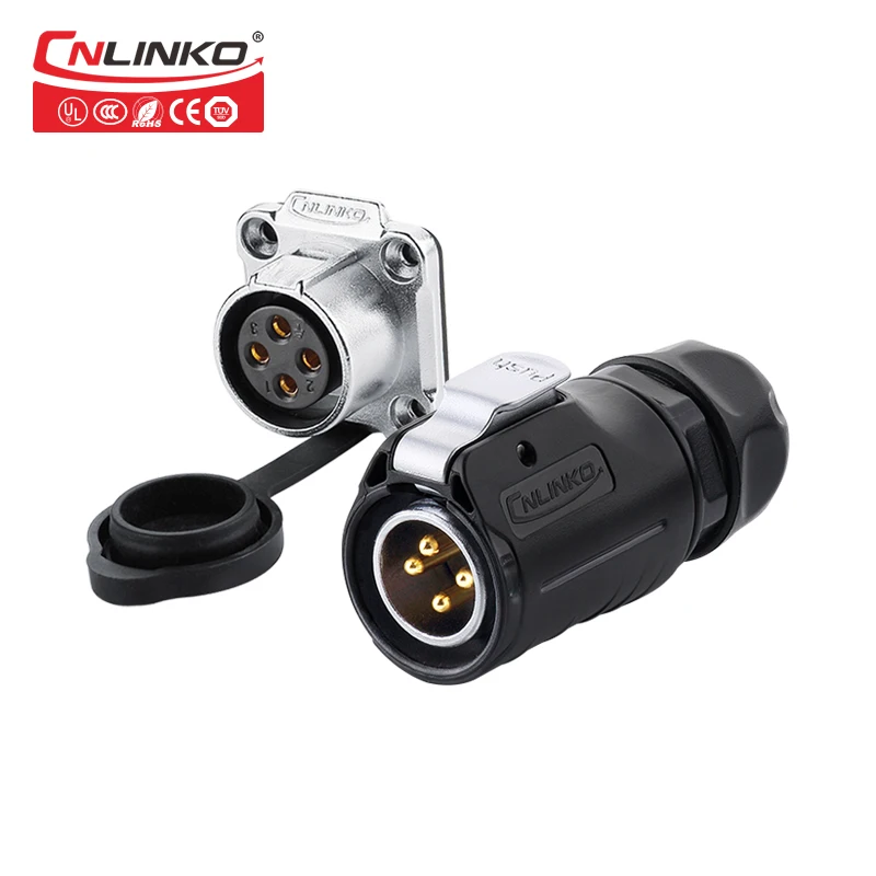  Cnlinko LP20 IP67 20A 4 Pin Waterproof Power Connectors Ip67 Male Female Plug Socket 4 Pin Cable