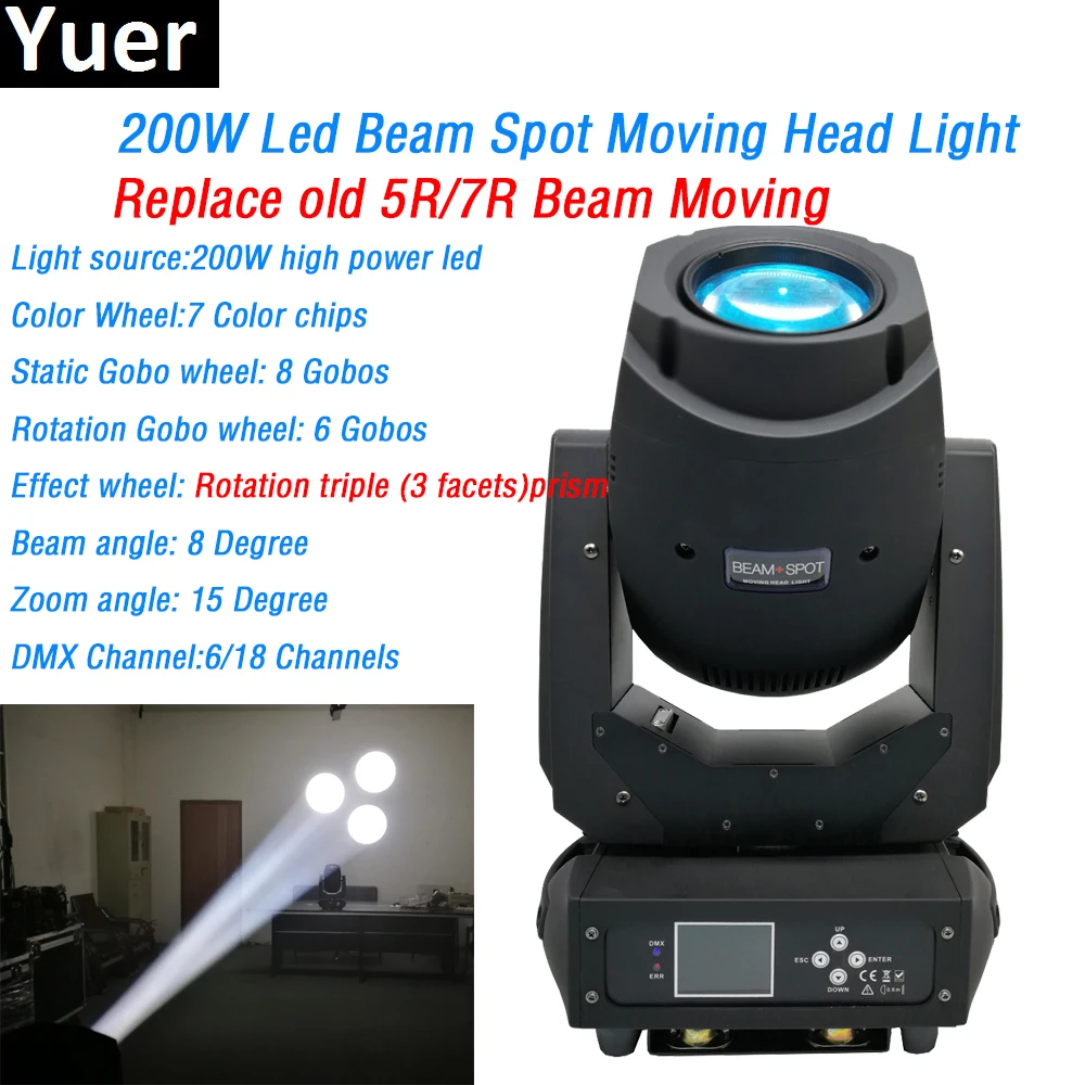 

200w led beam spot 2in1 Moving Head Light 3 facets prism 6/18 dmx channels color wheel Gobo wheels dj Stage disco light dmx512