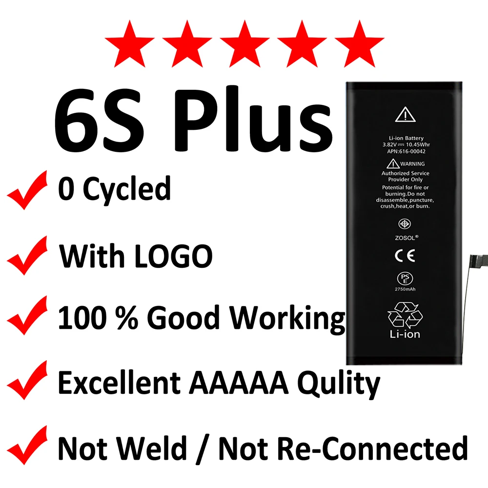 

10pcs/lot AAAAA Original Quality 0 zero cycle Battery for iPhone 6S Plus 6SP 2750mAh 3.8V Replacement Repair Parts