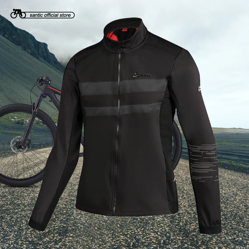 Мужские термокуртки Santic для велоспорта, сохраняющие тепло, ветрозащитная куртка для велоспорта, светоотражающая черная осенне-зимняя азиатская S-3XL M7C01089