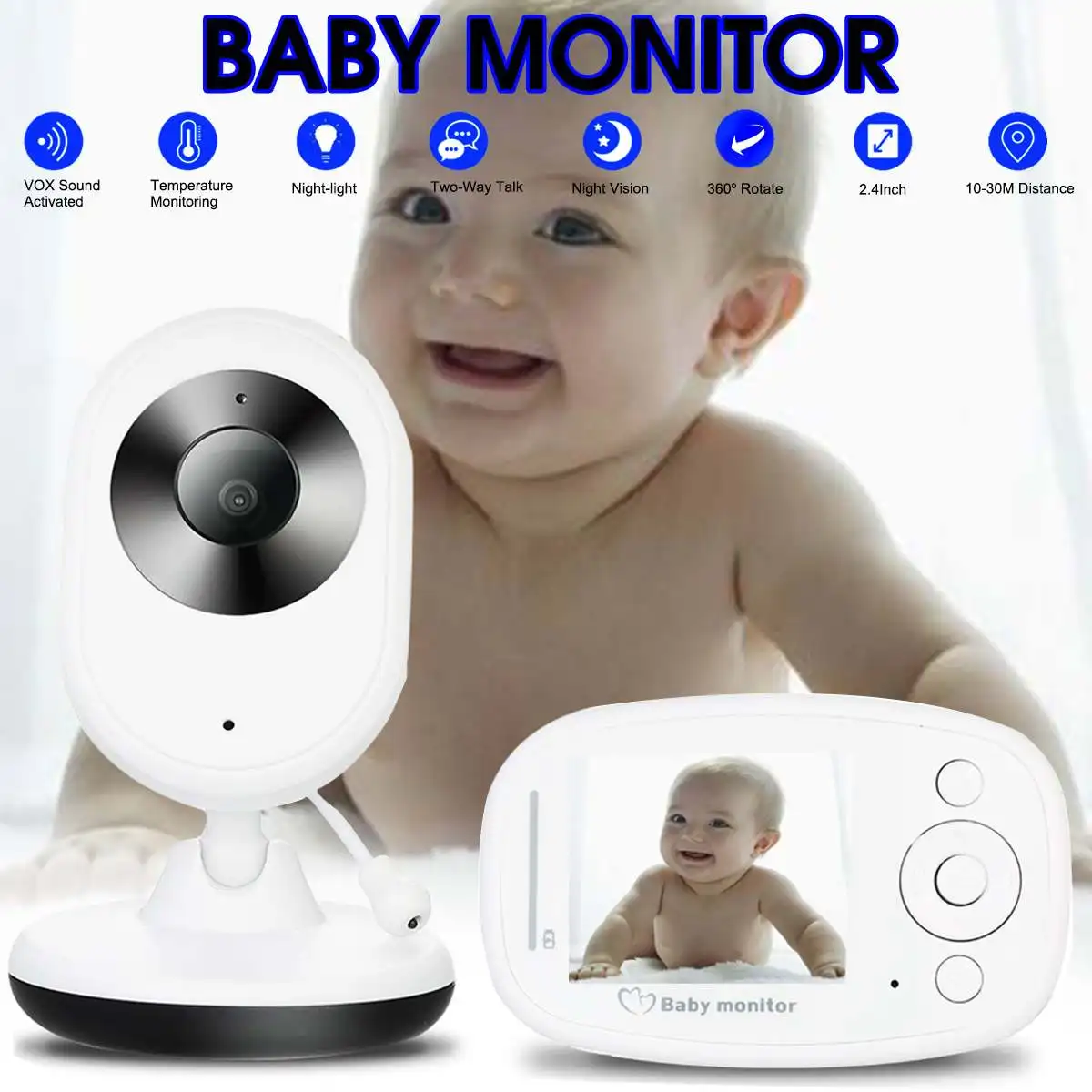 

2.4" LCD Screen Wireless Audio Video Baby Monitor Night Vision Baby Security Camera Smart Babysitter Video & Audio Monitor