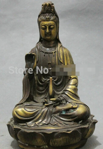 

Fast shipping Chinese Bronze Buddhist Lotus Pot Kwan-yin GuanYin Goddess Buddha Set Statue