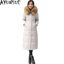 Куртка-пуховик размера плюс 4xl, женское элегантное длинное зимнее пальто, женская толстая теплая куртка на белом утином пуху, Женская парка, Casaco Feminino ST496