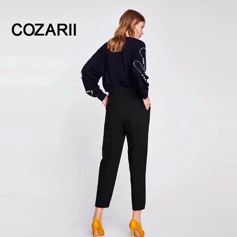 COZARII 2018 BTS women sweater england style panelled beading Pearls o-neck pullovers regular sweater women tops plus size