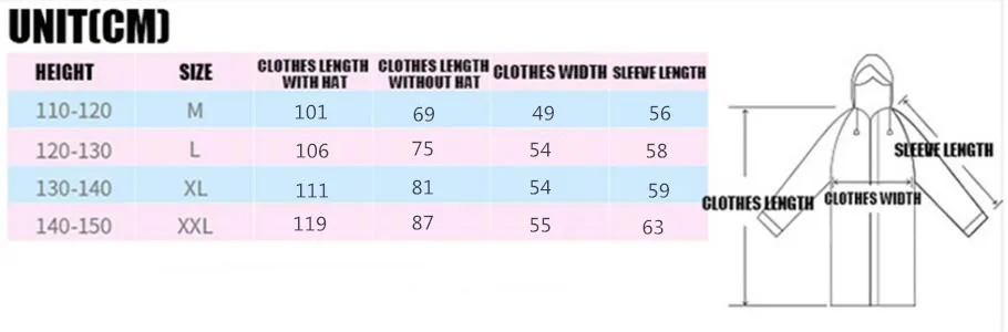 Size.Waterproof raincoat kids girls boys with schoolbag Thicken Long rain jacket for children Super waterproof cap rain coat rainwear