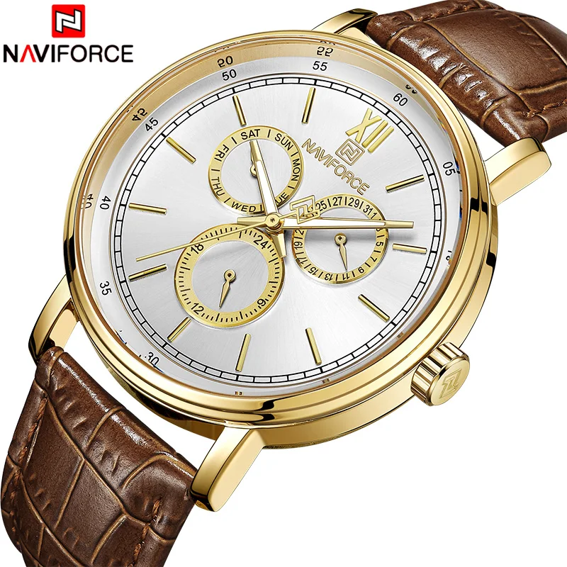

NAVIFORCE 2018 New Men Watch Leather Quartz Wristwatch Men's Military Waterproof Watch 24-hour display clock Relogio Masculio