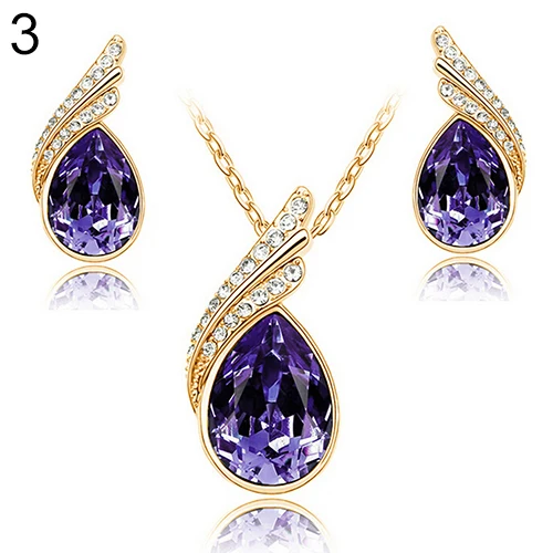 Bluelans Модные женские вечерние украшения в виде капель для банкета, ожерелье с кристаллами, серьги золотого цвета - Окраска металла: 3