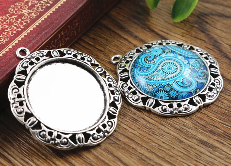 

New Fashion 3pcs 25mm Inner Size Antique Silver Baroque Style Cabochon Base Setting Charms Pendant (A3-58)