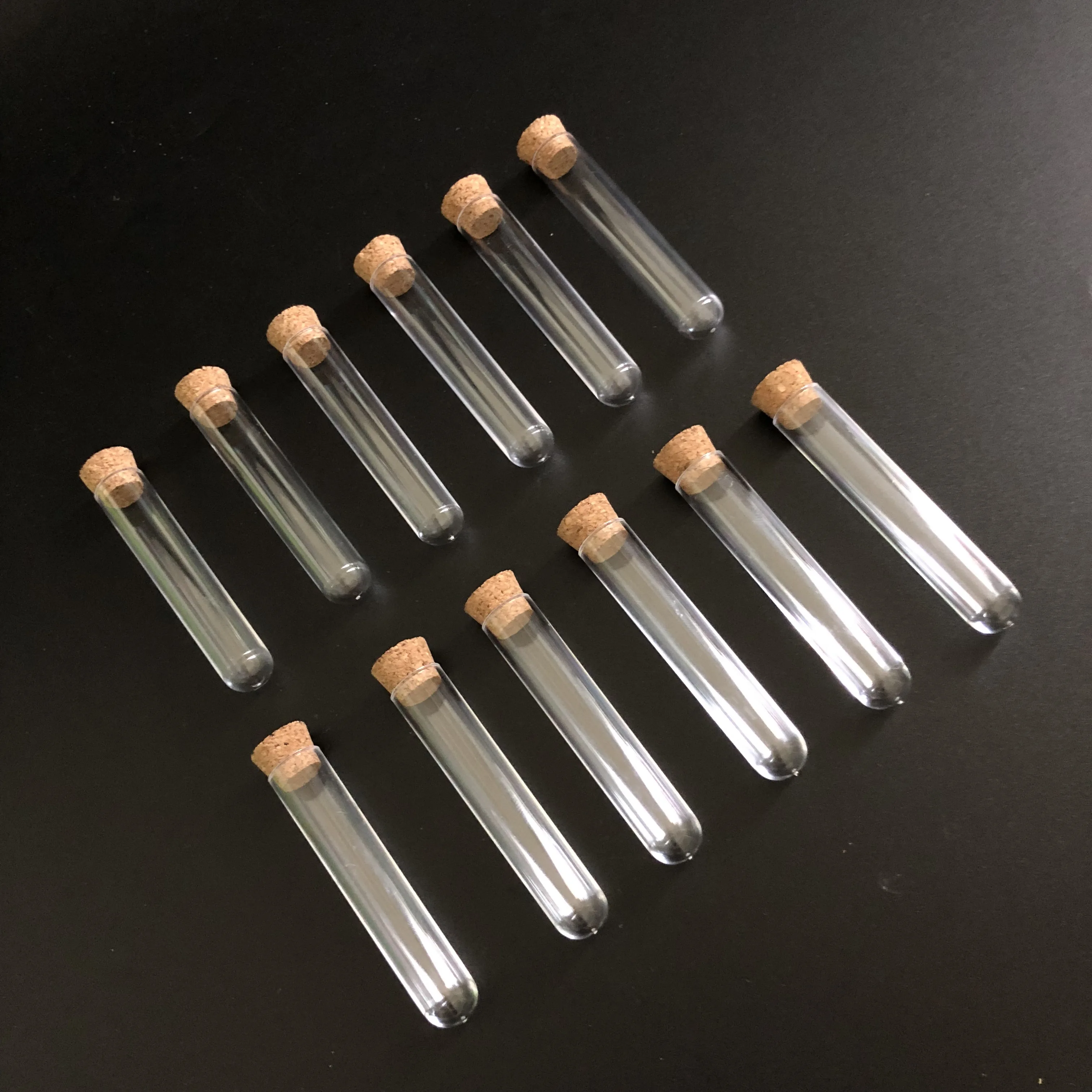 

20pcs/pack 12*60mm Clear Plastic Test Tubes With Corks Stoppers Laboratory School Experiment Favor Gift Vial Free Shipping