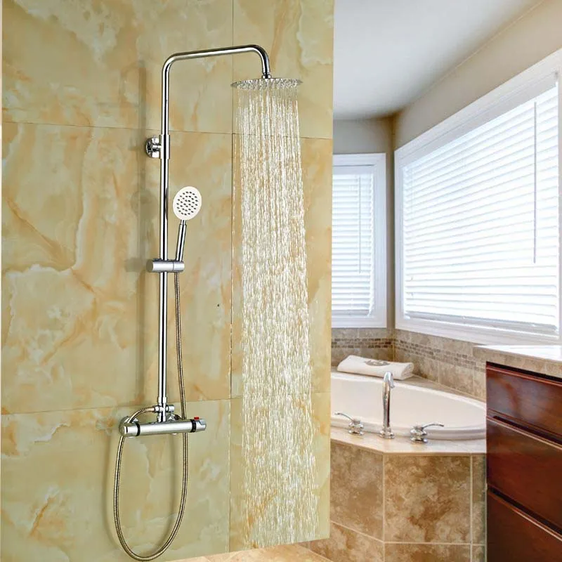 

Luxury Thermostatic 8" Round Rain Shower Head with Hand Sprayer