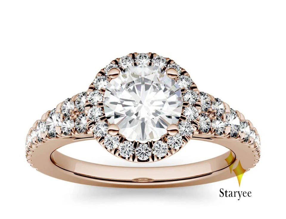 Сертифицированный муассанит обручальное кольцо 1ct Круглый Муассанит искусственный бриллиант обручальное кольцо для женщин 14 K розовое золото ювелирные изделия