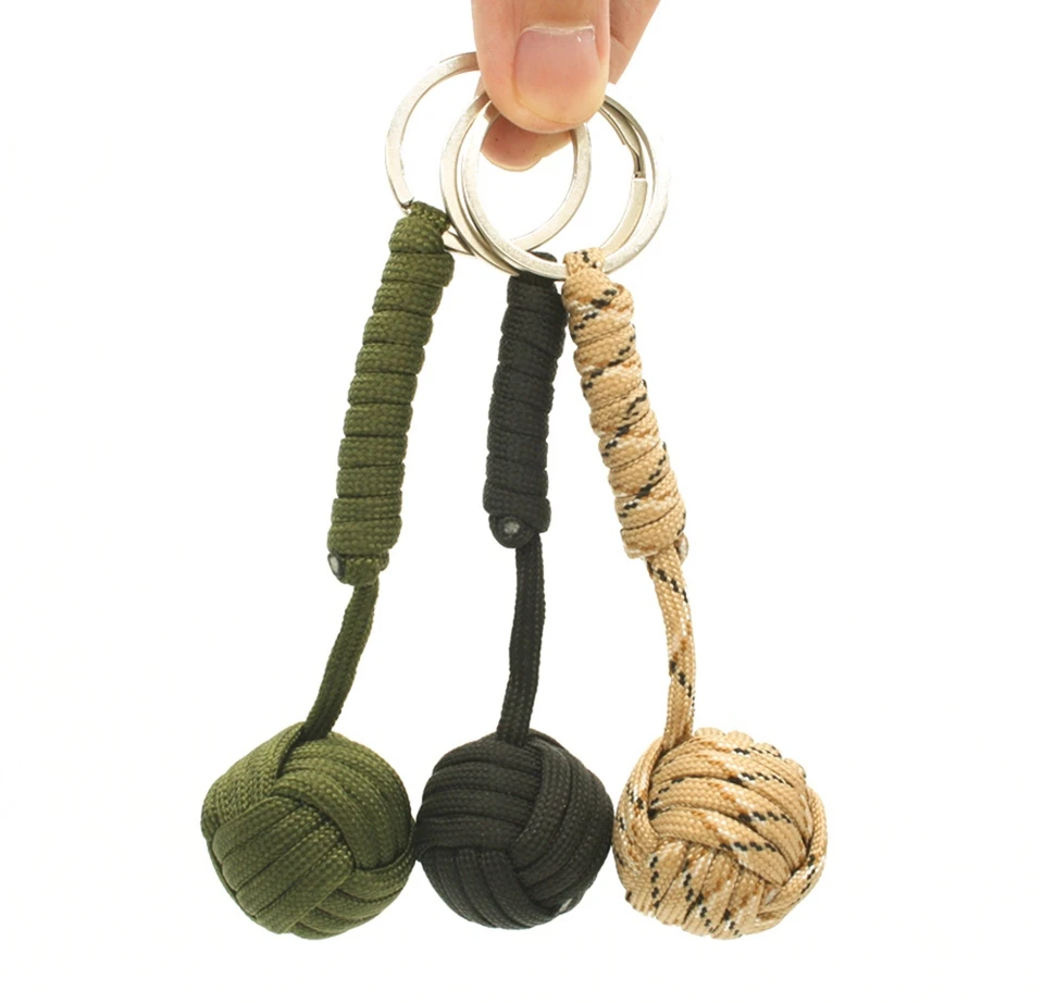 

Outdoor Hiking Security Protection Black Monkey Fist aid Wood Ball Emergency Pracord Self Defense Lanyard Survival Key Chain