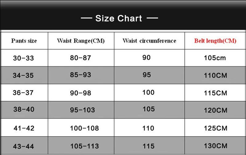 Belt Width Size Chart