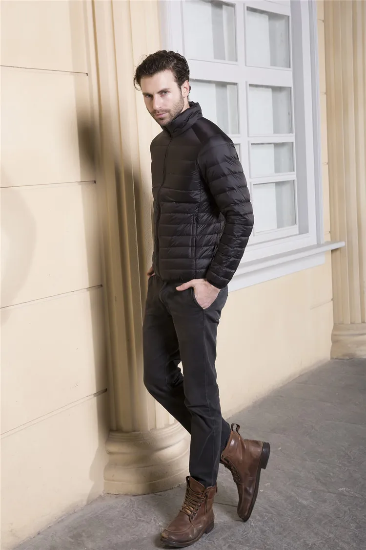 Men's Ultra Light Packable Down Jackets Hooded Slim Down Coats Man White Duck Down Padded Parkas Winter Puffer Jacket JK-634 puffer jacket with fur hood