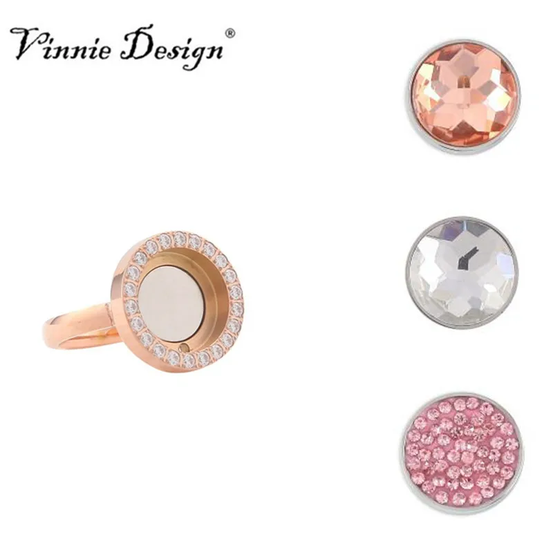 Vinnie Design joyería cristal Carpe Diem Acero inoxidable Cambio anillo con 3 piezas pequeña moneda magnética Tamaño 7 #8 #9 #