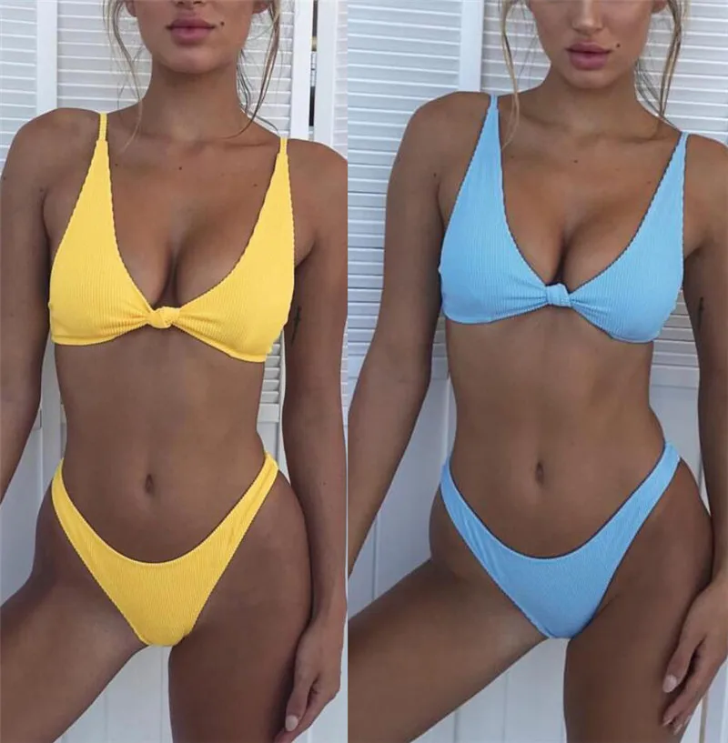 

two piece Solid Color bikini Swimsuit Women bathing suit costume Sexy ladies Swimwea Swimwear Separate Bikini Set 2019 swimwear