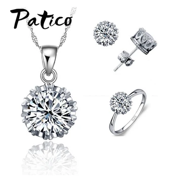 

4 Ring Size Women Wedding 925 Sterling Silver Jewelry Sets CZ Cubic Zirconia Necklace Stud Earring Ring Set Wholesale