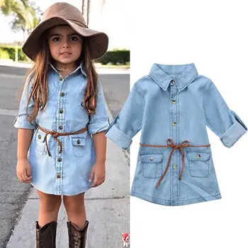 

Toddler Kids Baby Girl Denim Dress+Belt Fashion Party Dress Casual Autumn Outfit Clothes