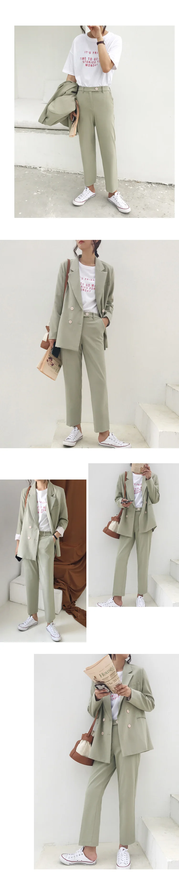 New Spring High Quality Women Notched Collar Blazer Jacket+Two-Piece Casual Lady Pant Suits