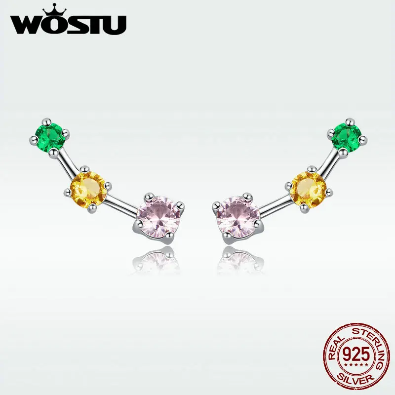 WOSTU новая 925 пробы серебро цветные неоновые серьги-гвоздики розовый циркон серьги длинные Позолоченные каплевидные серьги с квадратными для Для женщин вечерние Роскошные ювелирные изделия DXE495