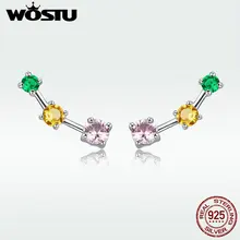 WOSTU новая 925 пробы серебро цветные неоновые серьги-гвоздики розовый циркон серьги длинные Позолоченные каплевидные серьги с квадратными для Для женщин вечерние Роскошные ювелирные изделия DXE495