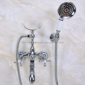 

Bathtub Faucets Polished Chrome Telephone Style Tub Mixer Taps Dual Handle Bathroom Bath Shower Faucet with Handshower Nna235