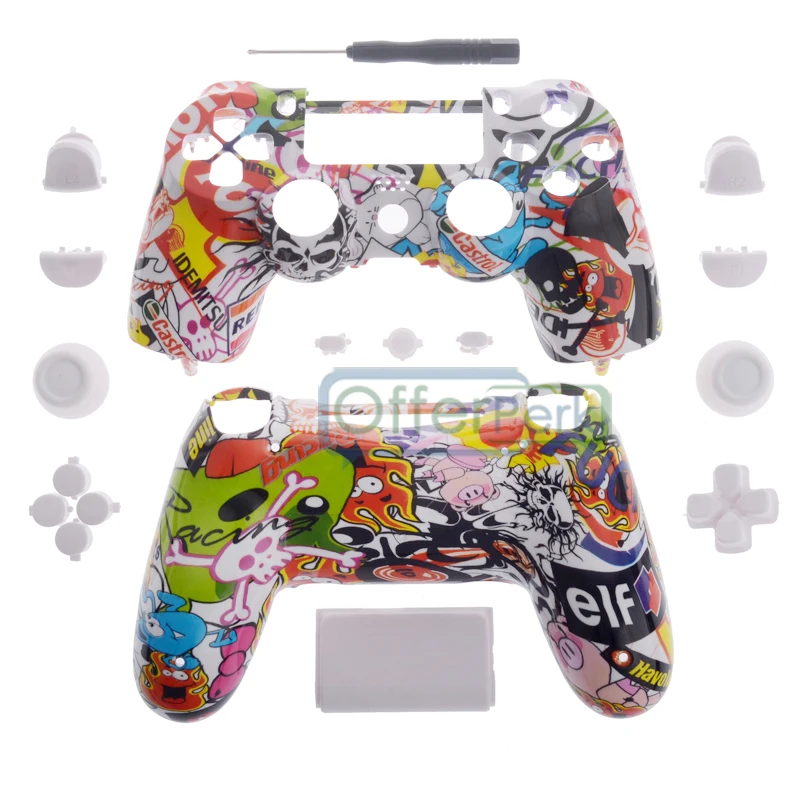 

Sticker Bomb Patterned Full Housing Shell Buttons Replacement for PS4 Controller JDM-010 JDM-020