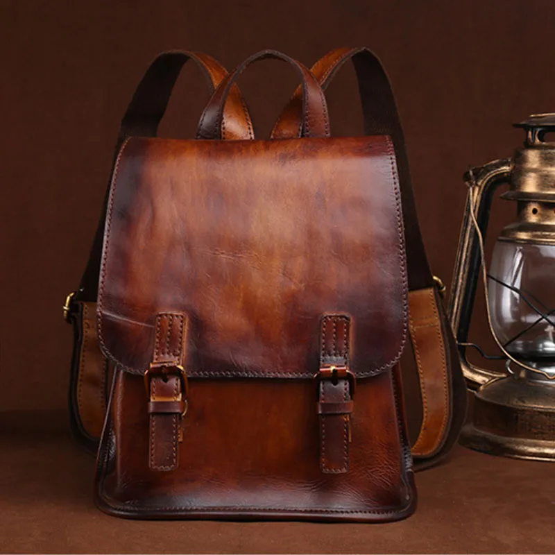 Fashion Men Genuine Leather Cowhide Rucksack Famous Brand Daypack ...