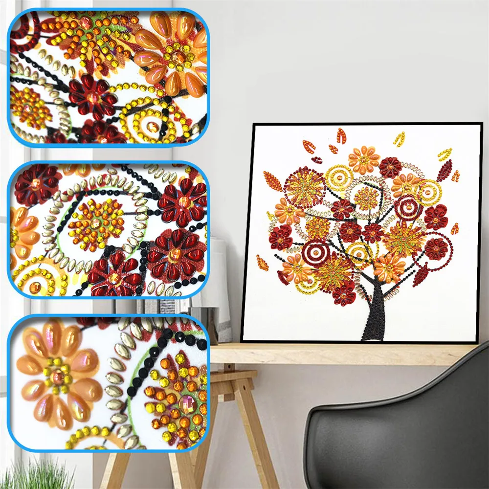 

Sashiko Special shapedDiamond Painting Trees Combination Modern Pattern DIY 5D Part Drill Cross Stitch Crystal Art Home Decor