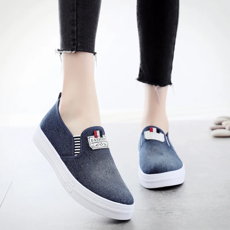 Spring and autumn new flat bottomed denim shoes fashion wild thick ...