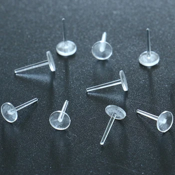 

50pcs Invisible Clear Plastic 6*11mm Flat Blank Pad Ear Post Stud Pin