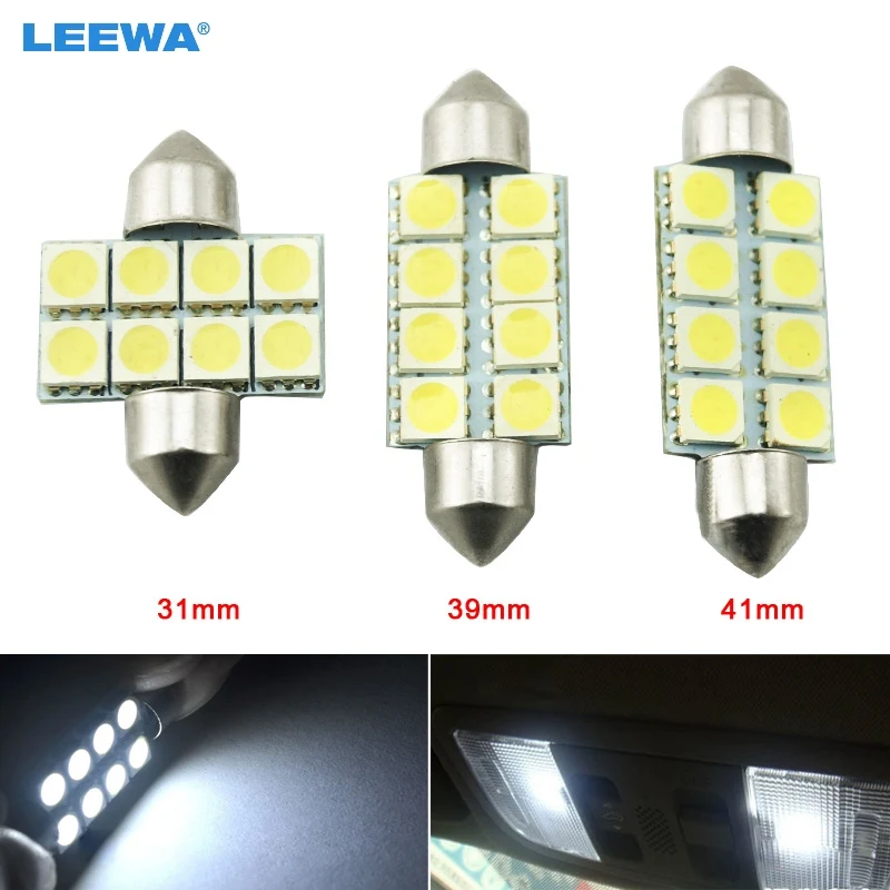 LEEWA 1 шт. белые автоматисветодиодный лампы 31 мм 39 41 5050 Чип 8SMD Автомобильная